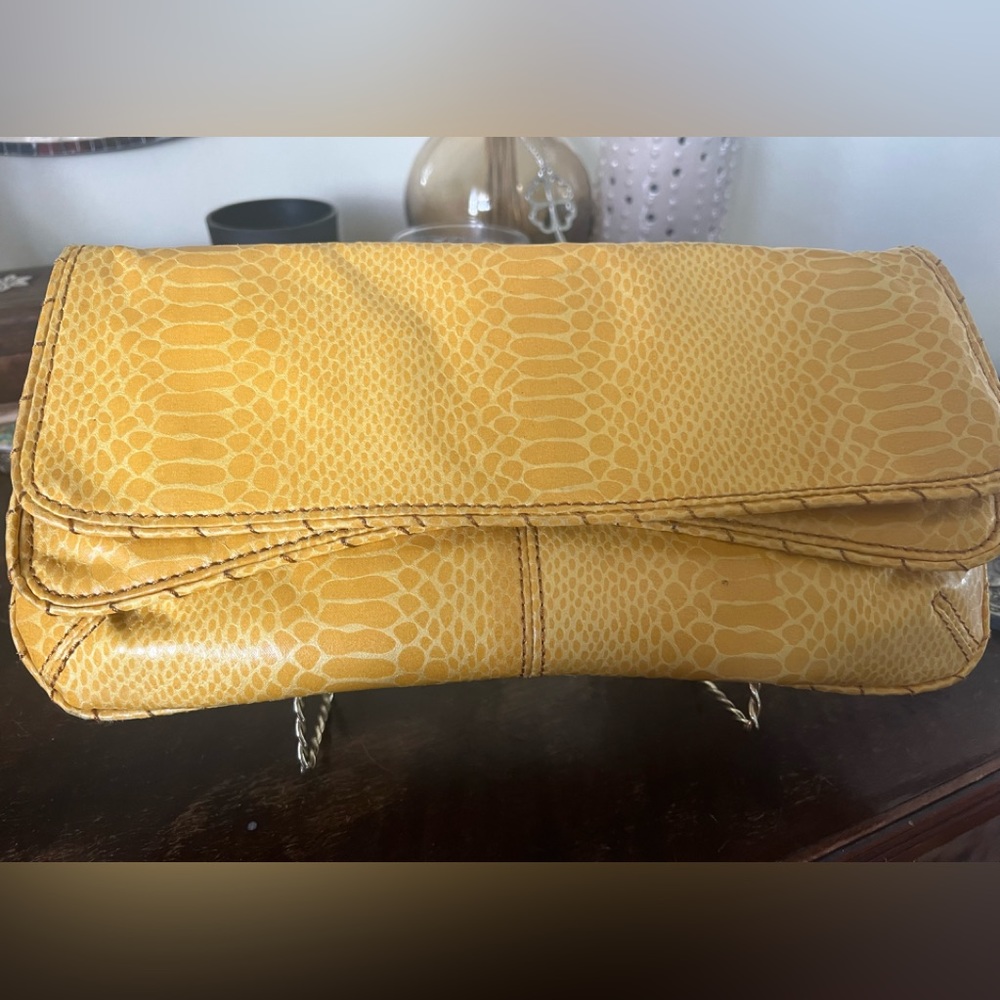 Nine West faux Snake Leather Yellow Clutch Purse